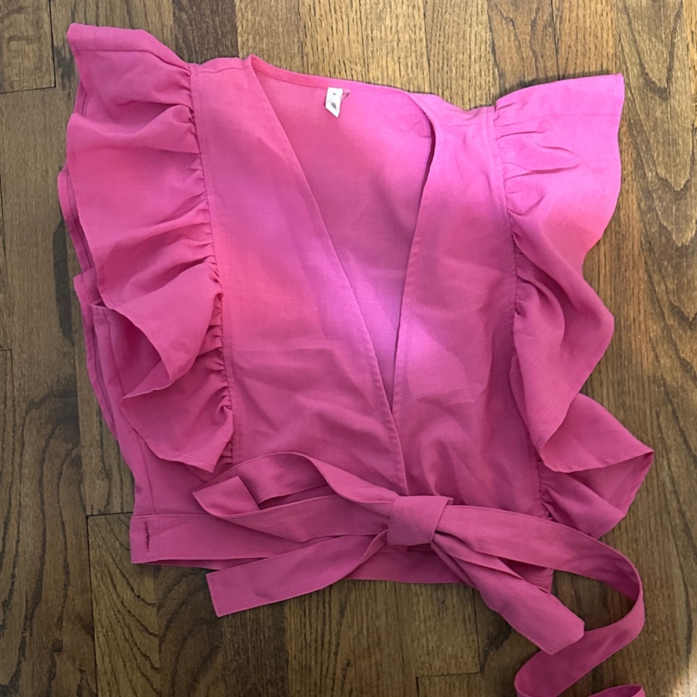 Women's Pink Ruffle Wrap Top